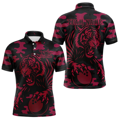Maxcorners Camo Pink Tiger Bowling Shirts for Team Women Men Custom Bowling Polo & 1/4 Zip Shirt LM2110