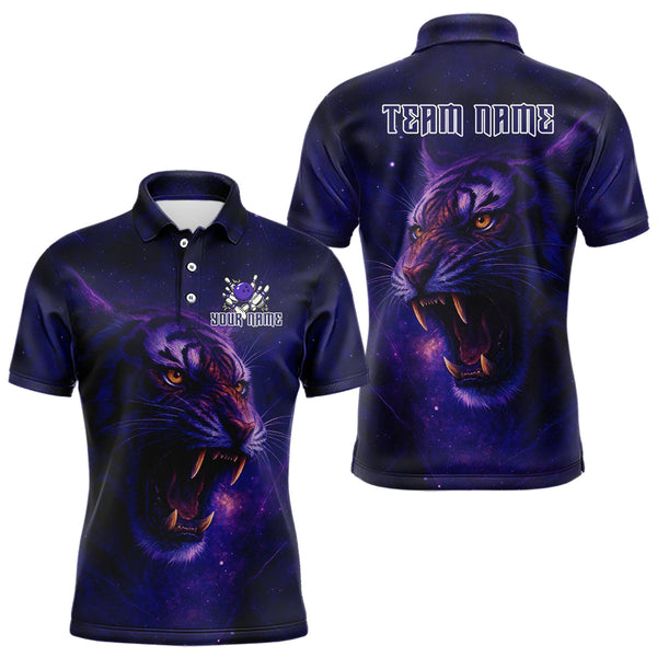 Maxcorners Purple Tiger Bowling Shirts for Team Men Women Custom Bowling Jersey Polo & 1/4 Zip Shirt LM2110