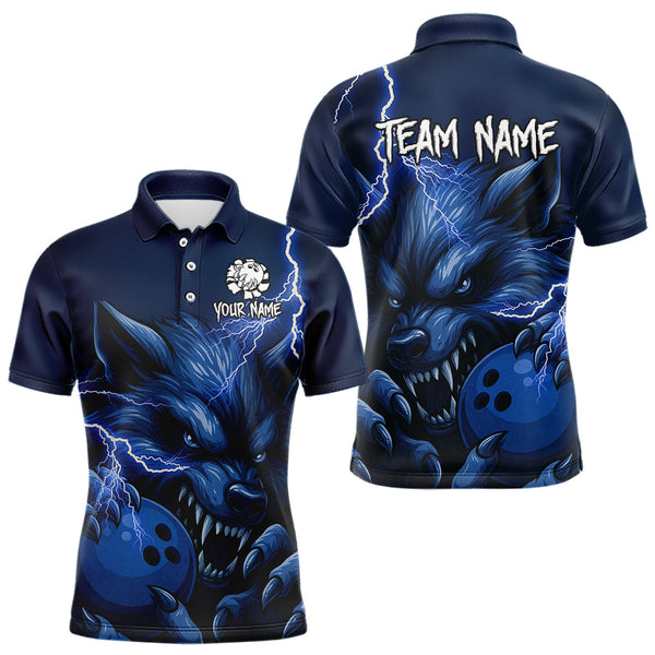 Maxcorners Wolf Bowling Shirts for Team Women Men Custom Blue Wolf Bowling Polo and 1/4 Zip LM3010