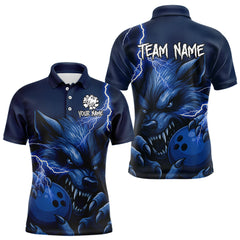 Maxcorners Wolf Bowling Shirts for Team Women Men Custom Blue Wolf Bowling Polo and 1/4 Zip LM3010