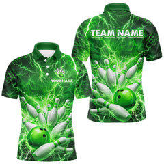 Maxcorners Green Lightning Bowling Shirts for Team Women Men Custom Bowling Polo & 1/4 Zip Shirt