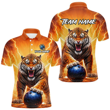 Maxcorners Custom Thunder Tiger Bowling Jersey for Men Bowling Team Shirts Bowling League Polo & 1/4 Zip