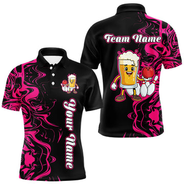 Maxcorners Funny Beer Bowling Shirts Team Women Men Custom Pink Bowling Jersey for Bowler