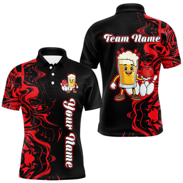 Maxcorners Funny Beer Bowling Shirts Team Women Men Custom Red Bowling Jersey for Bowler