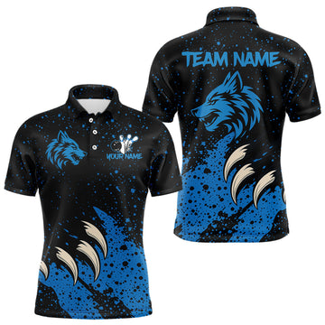 Maxcorners Blue Wolf Bowling Shirts for Team Men Women Custom Bowling Jerseys for Bowlers