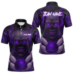 Maxcorners Purple Bowling Shirts for Team Women Men Custom Skull Bowling Jerseys for Couples LM0412