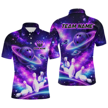 Maxcorners Custom Galaxy Bowling Jersey for Men Bowling Team Shirts Bowling League Polo & 1/4 Zip