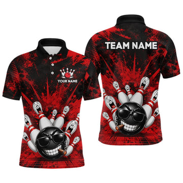 Maxcorners Custom Red Funny Bowling Ball Bowling Jerseys for Men With Team Name And Bowlers Name LM0409