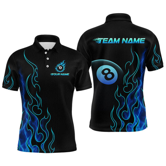 Maxcorners Custom Blue Flame 8 Ball Billiard Shirts for Men Billiard Team Jerseys Billiard League LM0607