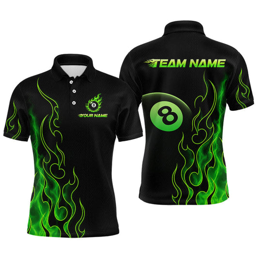 Maxcorners Custom Green Flame 8 Ball Billiard Shirts for Men Billiard Team Jerseys Billiard League LM0607