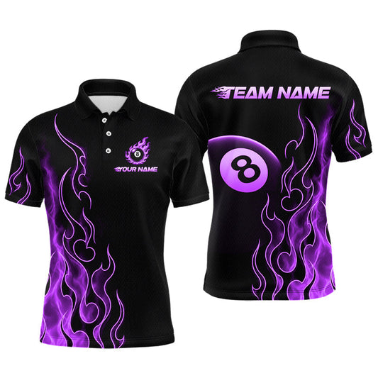 Maxcorners Custom Purple Flame 8 Ball Billiard Shirts for Men Billiard Team Jerseys Billiard League LM0607