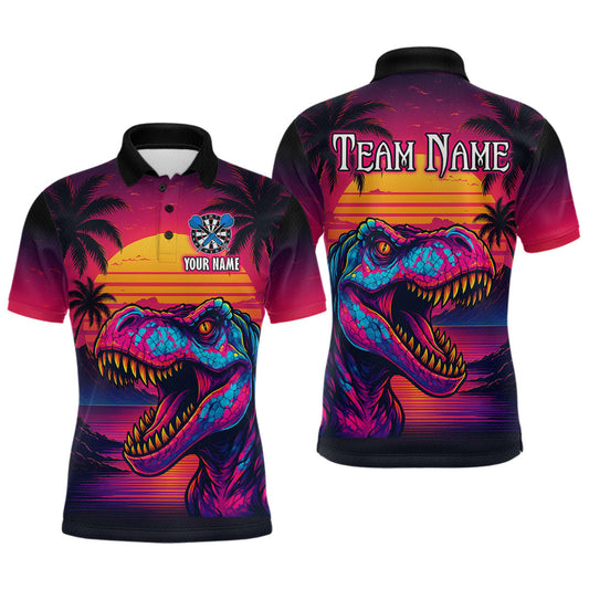 Maxcorners Custom Neon Dinosaur Dart Shirts For Men Dart Board Gifts Darts Team Jerseys Dart League LM1903