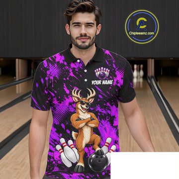 Maxcorners Custom Purple Funny Deer Bowling Jersey for Men Bowling Team Shirts Bowling League Clothes LM2709