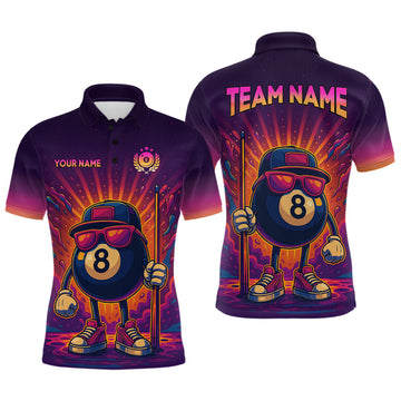 Maxcorners 8 Ball Billiard Shirts for Men Retro Custom Billiard Team Shirts Billiard League Polo & 1/4 Zip TU0812