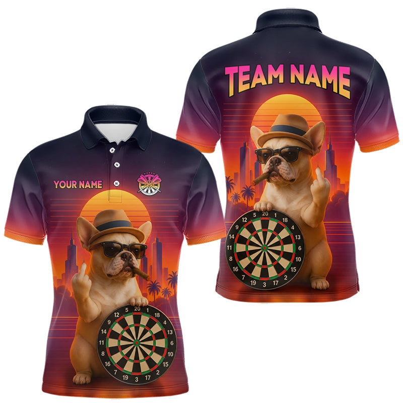 Maxcorners Custom Funny Bulldog Retro Sunset Darts Team Jerseys Dart League Shirts Darts Shirt for Men