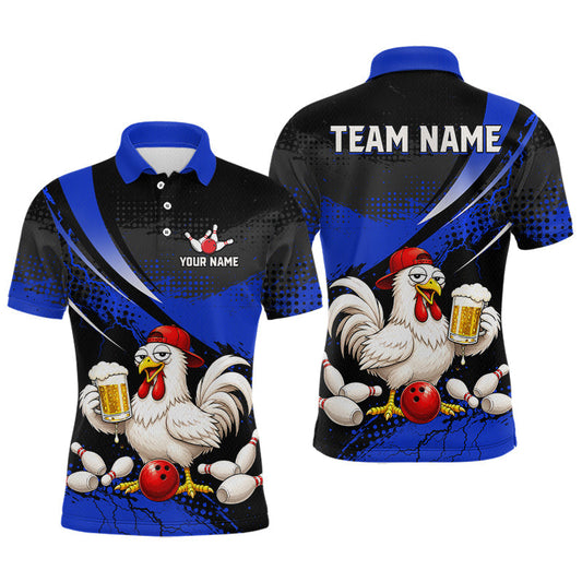 Maxcorners Custom Blue Funny Beer Chicken Bowling Jersey for Men Bowling Team Shirts Bowling League