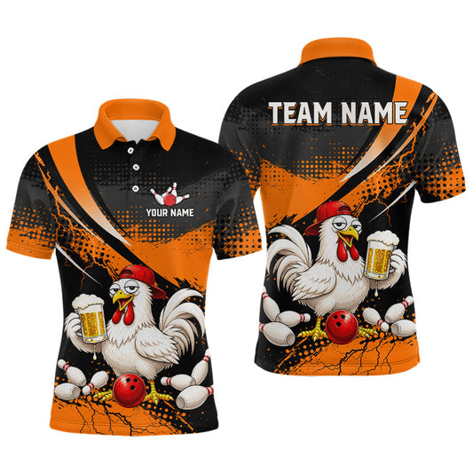 Maxcorners Custom Orange Funny Beer Chicken Bowling Jersey for Men Bowling Team Shirts Bowling League