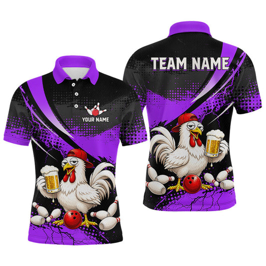 Maxcorners Custom Purple Funny Beer Chicken Bowling Jersey for Men Bowling Team Shirts Bowling League