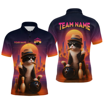 Maxcorners Custom Funny Cat Bowling Jersey for Men Bowling Uniform Polo & 1/4 Zip Bowling Team Shirts MT0811