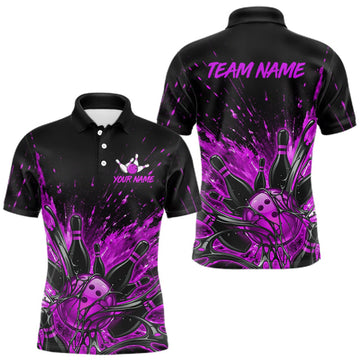 Maxcorners Personalized Purple Bowling Jerseys For Men, Custom Bowling Team Shirts Bowling Pin And Ball LM1508