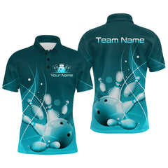 Maxcorners Custom Turquoise Bowling Jersey for Men Bowling Uniform Bowling Team Shirts Polo & 1/4 Zip LM1112