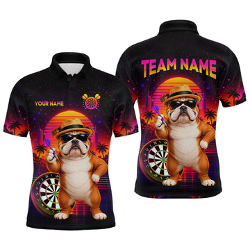 Maxcorners Custom Neon Funny Bulldog Darts Team Jersey Dart Shirts for Men Dart League Polo & 1/4Zip