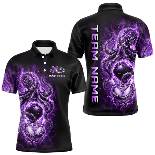 Maxcorners Custom Purple Flame Octopus Bowling Jersey for Men Bowling Team Shirts Polo & 1/4 Zip LM1508