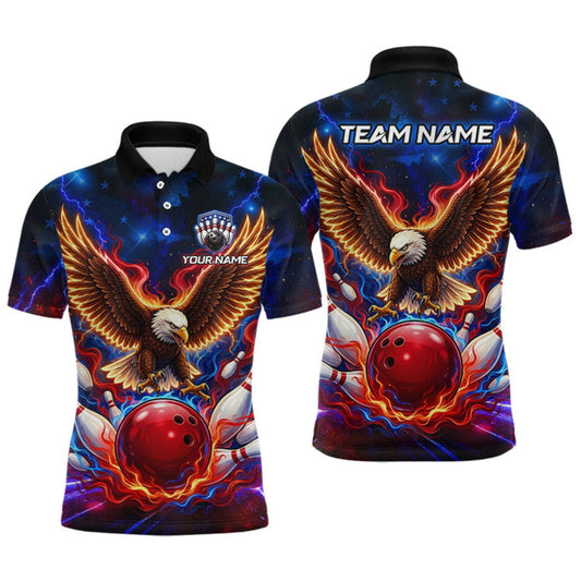 Maxcorners Custom Red Flame Eagle Bowling Jersey for Men Bowling Team Shirts Polo & 1/4 Zip LM1508
