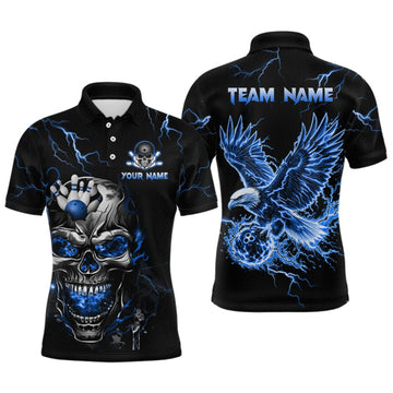Maxcorners Custom Blue Flame Skull Eagle Bowling Shirts for Men Bowling Team Jersey Bowling Tournament LM1910