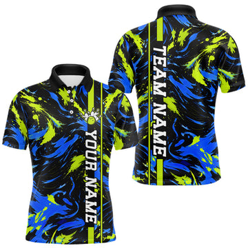 Maxcorners Custom Blue Green Camo Abstract Splash Bowling Shirts for Men Bowling Team Jersey for Bowler