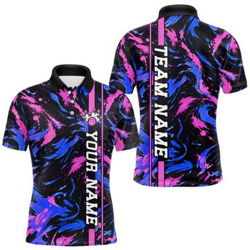 Maxcorners Custom Blue Pink Camo Abstract Splash Bowling Shirts for Men Bowling Team Jersey for Bowler