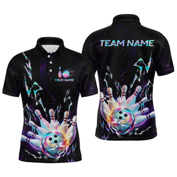 Maxcorners Personalized Holographic Lightning Bowling Team Shirts For Men Patriotic Bowling Gifts LM1508