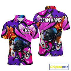 Maxcorners Custom Funny Bowling Jersey for Men Bowling Uniform Bowling Team Shirts Polo & 1/4 Zip LM1610