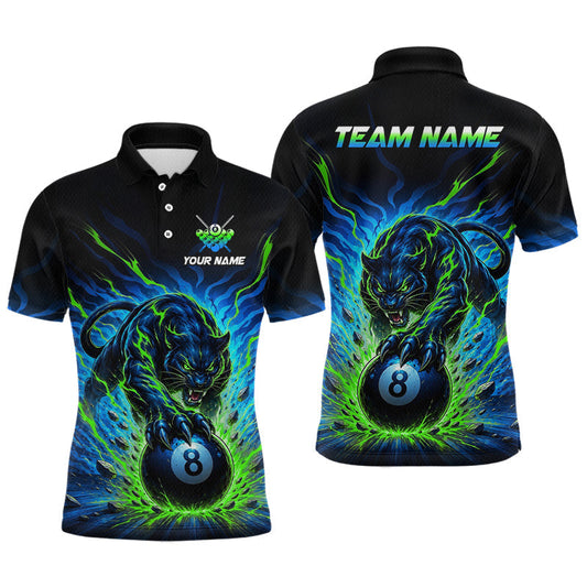 Maxcorners Custom Black Panther 8 Ball Green Billiard Shirt for Men Billiard Team Jerseys Billiard League