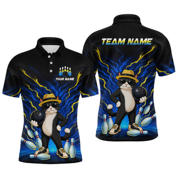 Maxcorners Custom Neon Yellow Funny Cat Bowling Jersey for Men Bowling Team Shirts Bowling League