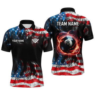 Maxcorners Custom American Flag Smoke 8 Ball Billiard Shirts for Men Billiard Team Jerseys Billiard League