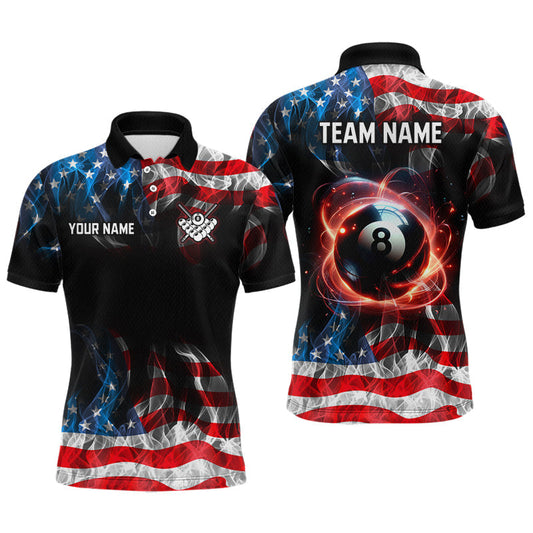 Maxcorners Custom American Flag Smoke 8 Ball Billiard Shirts for Men Billiard Team Jerseys Billiard League