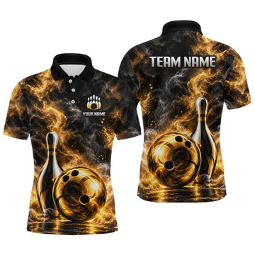 Maxcorners Custom Smoke Black Gold Bowling Team Jersey Bowling Shirts for Men Bowling League for Bowler LM1910