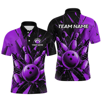 Maxcorners Custom Purple Shattered Glass Bowling Jersey for Men, Bowling Team Shirt, Bowling League LM2607