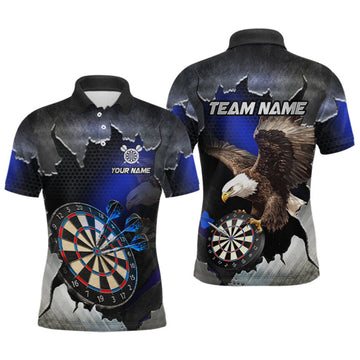 Maxcorners Custom Blue Cracked Eagle Dart Shirts for Men Dart Team Jerseys Dartboard League Shirt LM2709