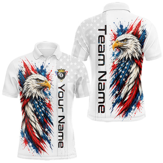 Maxcorners Custom White Eagle American Flag 8 Ball Shirt Billiard Team Shirts Billiard Jersey for Men