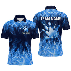 Maxcorners Custom Blue Flame Bowling Jersey for Men Polo & 1/4 Zip Bowling Team Shirts Bowling League