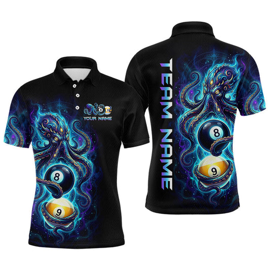 Maxcorners Custom Turquoise Octopus 8 Ball 9 Ball Billiard Shirt for Men Billiard Team Jerseys Billiard League LM2306