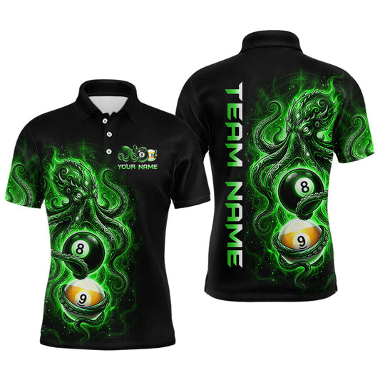 Maxcorners Custom Green Octopus 8 Ball 9 Ball Billiard Shirt for Men Billiard Team Jerseys Billiard League LM2306