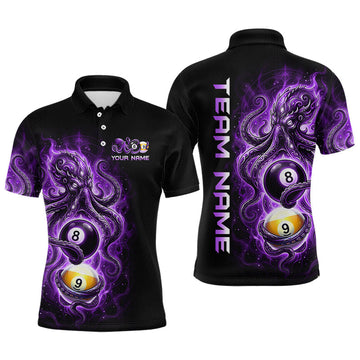 Maxcorners Custom Purple Octopus 8 Ball 9 Ball Billiard Shirt for Men Billiard Team Jerseys Billiard League LM2306
