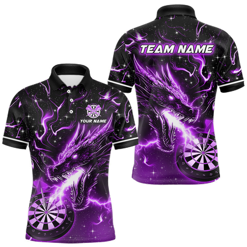 Maxcorners Purple Flame Dragon Dartboard Custom Dart Shirts for Men Dart Team Jerseys Polo & 1/4 Zip