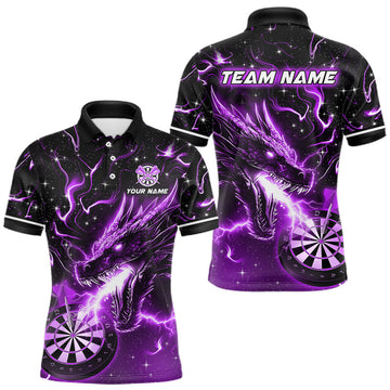 Maxcorners Purple Flame Dragon Dartboard Custom Dart Shirts for Men Dart Team Jerseys Polo & 1/4 Zip