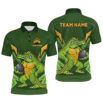 Maxcorners Personalized Funny Crocodile Bowling Shirt Alligator Bowling Jersey for Men Polo & 1/4 Zip
