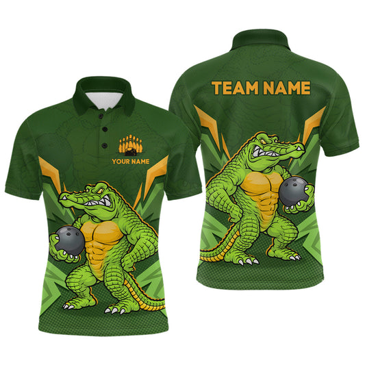 Maxcorners Personalized Funny Crocodile Bowling Shirt Alligator Bowling Jersey for Men Polo & 1/4 Zip