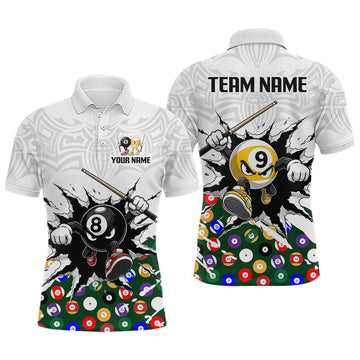 Maxcorners Custom Cracked Funny 8 Ball and 9 Ball Pool Shirts Men Billiard Polo & 1/4 Zip Shirts Billiard Team Jerseys LM2306